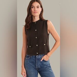 AVERY metal button crewneck sweater vest NWOT shaved chocolate